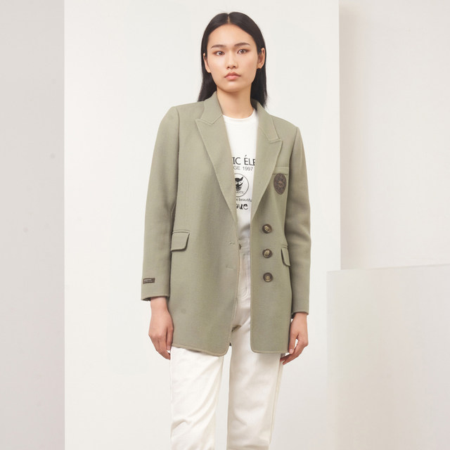 XG Snow Song Loose Light Green Short Woolen Coat Women's 2022 Winter New Hepburn Style Lapel Wool Coat