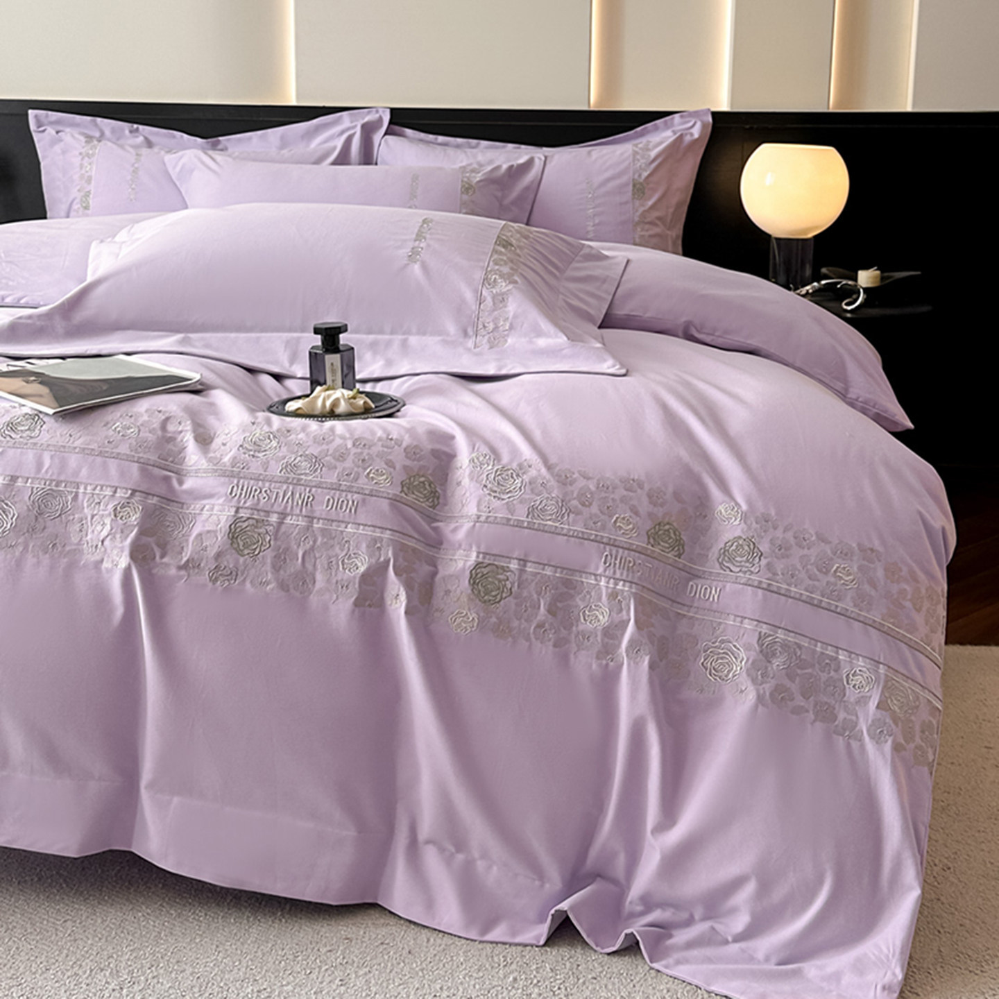 New 100S Pure Cotton Brushed Four-Piece Set, Pure Cotton Bed Sheet, High-End Fitted Sheet, Duvet Cover, High-End Bedding 4 Pieces