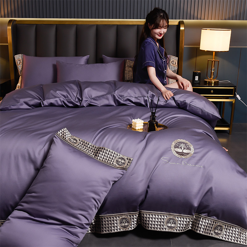 Spring and Summer New Long-Staple Cotton Pure Cotton Four-Piece Set, All-Cotton Light Luxury High-End Nantong Premium Silky Bedding Set