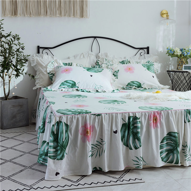 giường bằng vải bông váy một mảnh tấm khăn trải giường nệm bìa trượt bông nệm bảo vệ 1,5m / 1.8 bãi váy ren - Váy Petti ga giường có viền