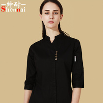 Waiters work clothes Mens and womens Mid-Sleeve Hotel Catering Hotel Summer Edition Slim Waiter Work Overalls Customized