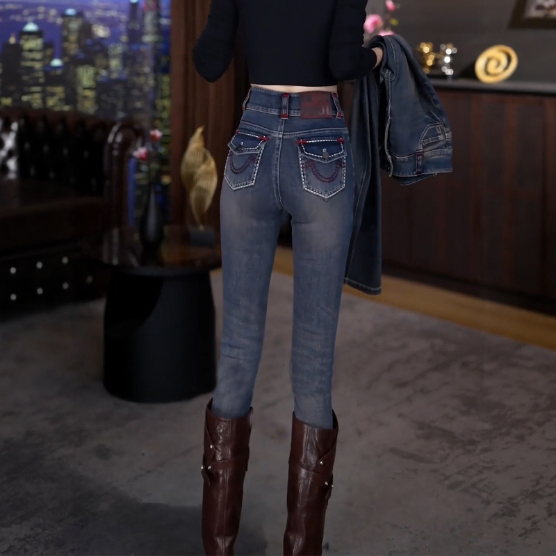Plus Size 2026 Autumn High-Waisted Elastic Butt-Lifting Skinny Jeans for Women, Slimming and Leg-Lengthening Cropped Pencil Pants for Curvy Women Plus Size 2026 Autumn High-Waisted Elastic Butt-Lifting Skinny Jeans for Women, Slimming and Leg-Lengthening Cropped Pencil Pants for Curvy Women