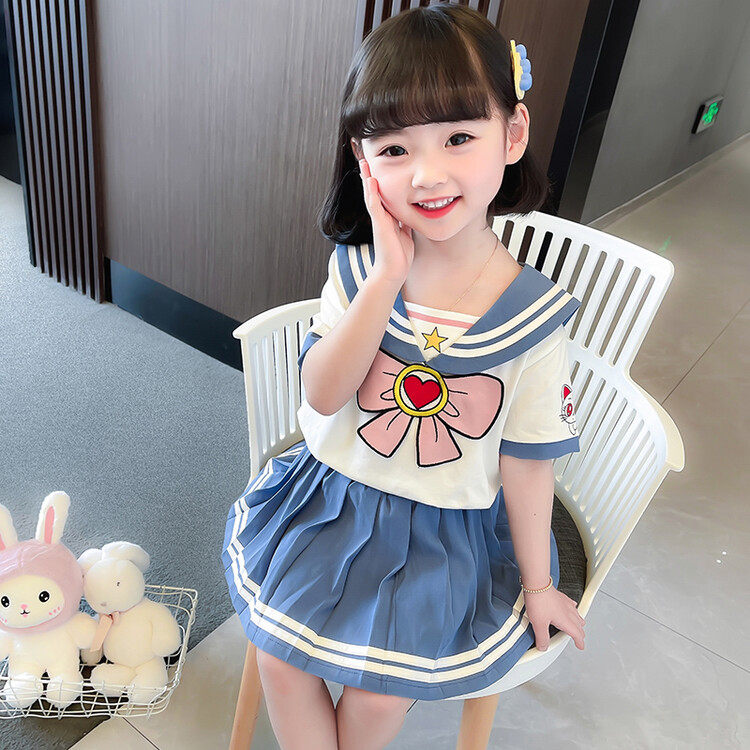 Girl Ocean Dress Summer Children Navy Wind Dresses Baby College Feng Shui Hand Pleats Pleats Plexo Skirts Kiddie Jk Suit
