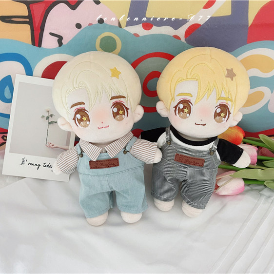 棉花娃娃/毛绒玩具娃衣 现货 原创可爱黑白条纹牛仔蓝色背带裤 20cm棉花娃衣裤子玩偶娃娃 OTHER