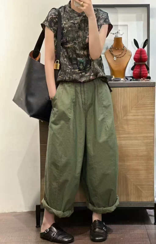 Designer Style, 100% Cotton Imported from Japan, Fashionable Drawstring Loose-Fitting Balloon Cargo Pants Designer Style, 100% Cotton Imported from Japan, Fashionable Drawstring Loose-Fitting Balloon Cargo Pants