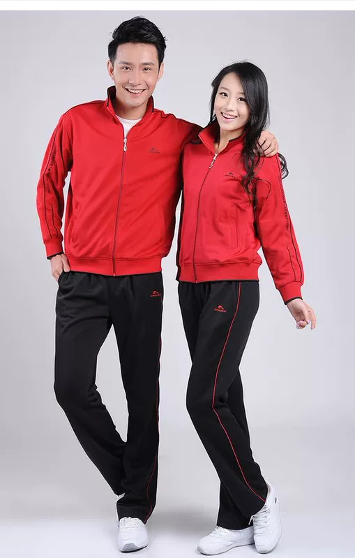 Trang phục thể thao Jiamusi Square Dance Red Set Nam và nữ Mùa xuân và mùa thu Kích thước lớn Quần áo thể thao dành cho người trung niên quần áo the thao nam mùa hè