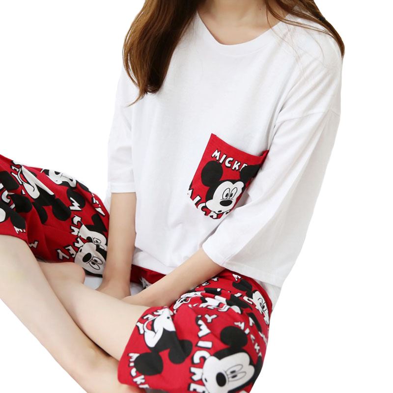 Pajama cô gái mùa hè màu hồng t-shirt mùa hè đồ ngủ ngắn phụ nữ ngắn tay bảo thủ cô dâu mật ong béo bông chị.