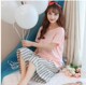 Pajama cô gái mùa hè màu hồng t-shirt mùa hè đồ ngủ ngắn phụ nữ ngắn tay bảo thủ cô dâu mật ong béo bông chị.