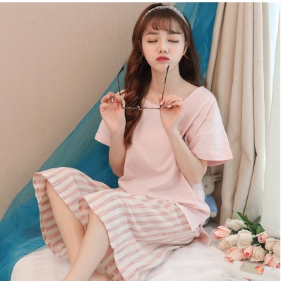 Pajama cô gái mùa hè màu hồng t-shirt mùa hè đồ ngủ ngắn phụ nữ ngắn tay bảo thủ cô dâu mật ong béo bông chị.