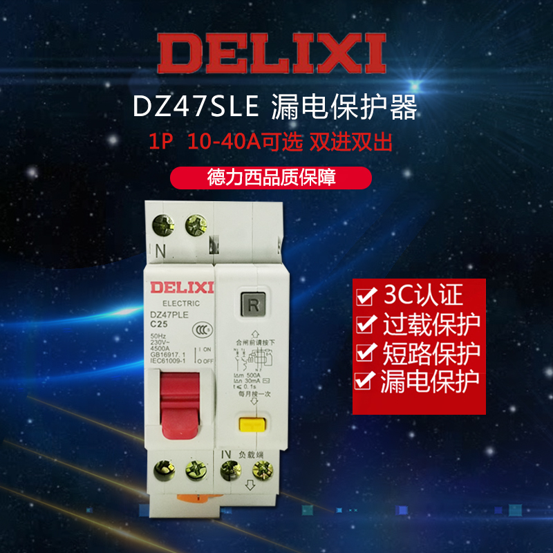 Deresy earth leakage protector double in double-out breaker DZ47PLE 2P narrow leakage protection DPN leakage switch 32A