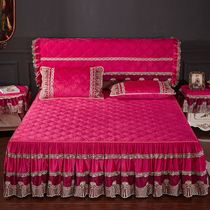 Winter Crystal velvet cotton padded bed skirt one piece coral velvet bedspread 1 5 m 1 8*2m x2 2m