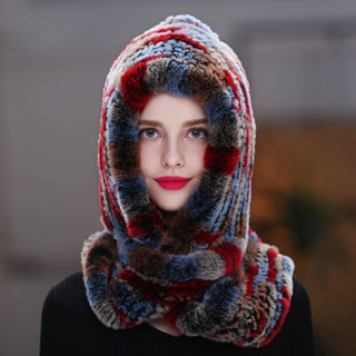 Rex Rabbit Fur Scarf and Hat Combo for Women, Winter Korean Style Fur Hat, Thickened for Warmth in Autumn and Winter, Wind and Snow Hat and Neck Warmer