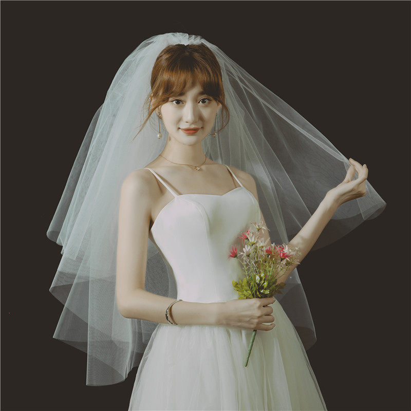 Bridal headdress simple double-layer white veil wedding certificate vintage light wedding dress photo modeling travel photo veil
