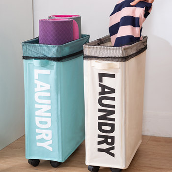 Yoga mat storage basket foldable with rolling storage basket