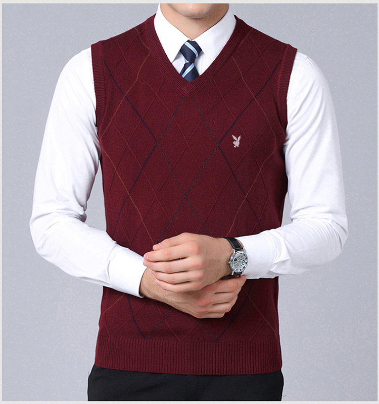 Playboy mùa thu và mùa đông thanh niên trung niên của nam giới v-cổ rắn màu len vest độn vest áo len vest áo len