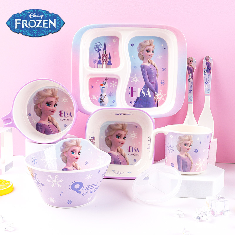 Disney Children's Tableware Divided Plate for Girls Aged 3-6, Elsa Anti-Scald A5 Kindergarten Baby Special Bowl for Eating
