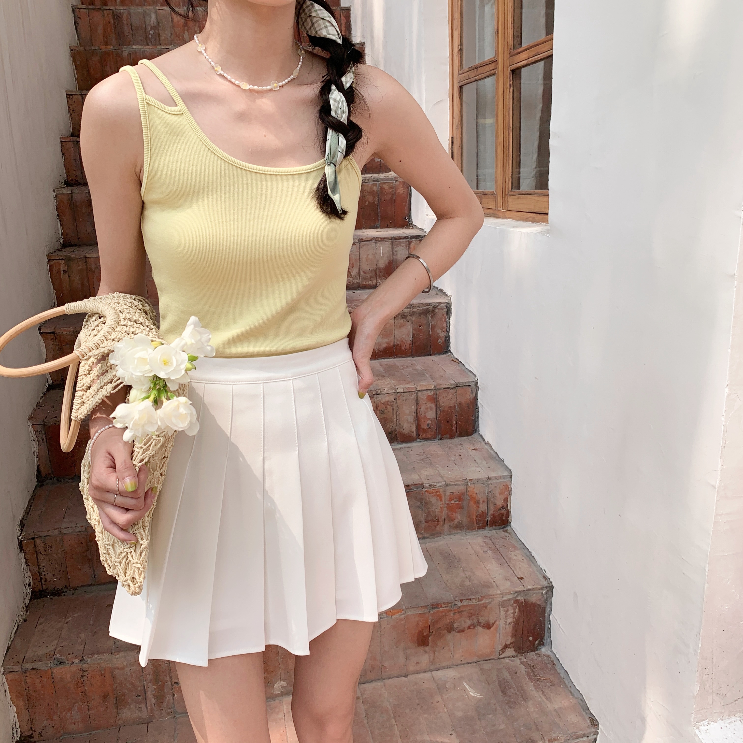 SINGSOONG High waist display slim a character dress 100 hitch pleated skirt woman 2022 spring and summer new pure color short skirt half body dress
