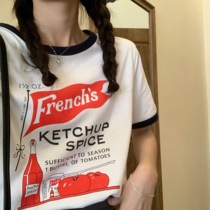 SINGSONG retro-coloured small tomato printed t-shirt woman 2022 Summer new 100 hitch short sleeve half sleeve blouse