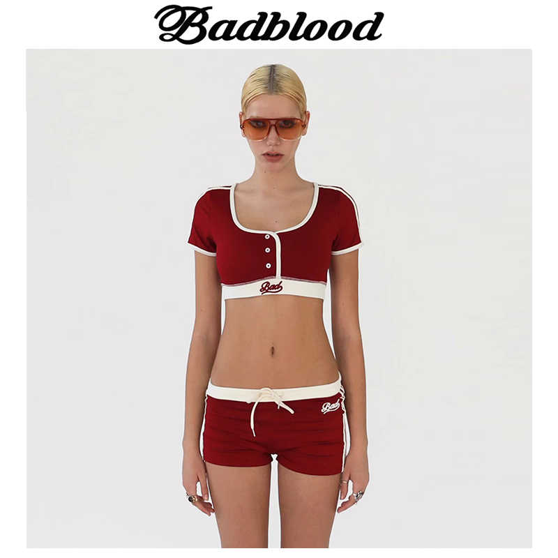 Korean Badblood Trendy Brand Sexy Short Top for Women, Age-Reducing, Sexy, Midriff-Baring Red Short-Sleeved T-Shirt