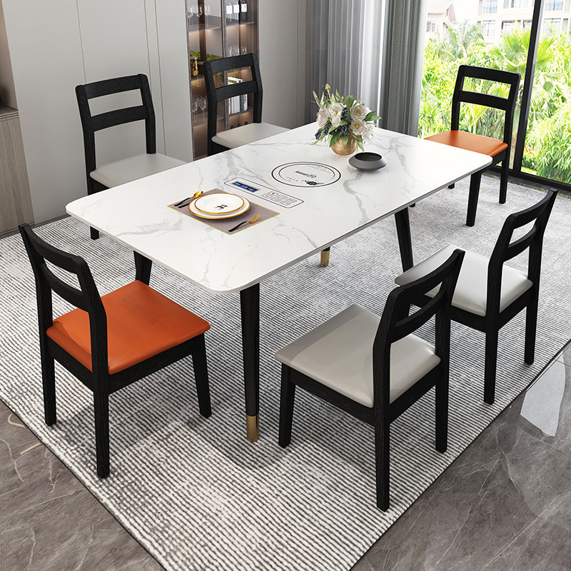 All solid wood dining table and chair combination modern minimalist dining table slate home rectangular marble size apartment dining table