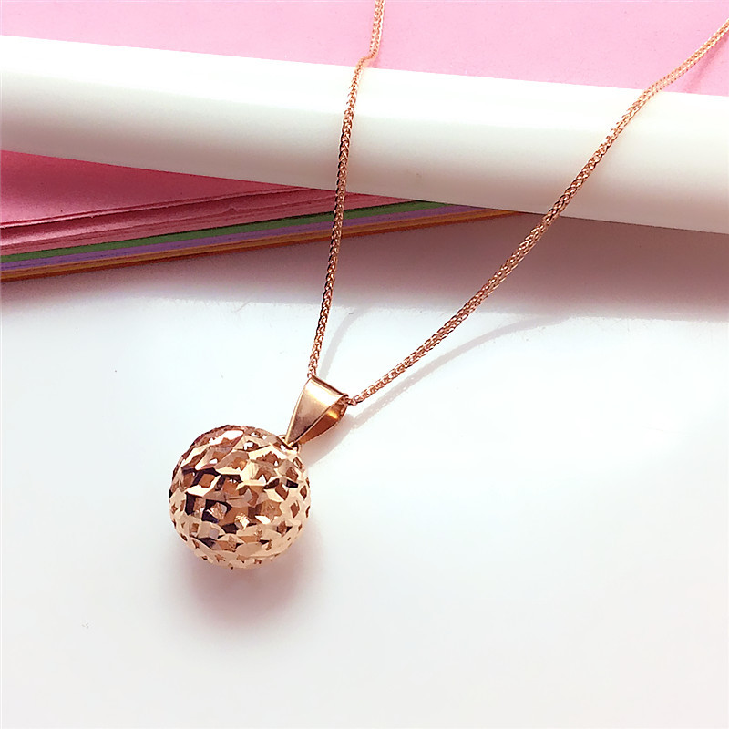 Taitai Jewelry 585 Purple Gold Hollow Ball Pendant, Fashionable, Exquisite and Versatile 14K Rose Gold Elegant Necklace