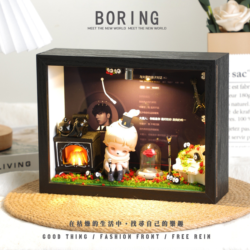 Hua Chenyu Merchandise Bubble Mart Figurines Decorative Small Ornaments Desktop Lamp Music Photo Frame Display Stand Martian Gift