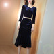 Red gold velvet dress 2021 autumn and winter new women's long-sleeved black V-neck slim mid-length fishtail skirt