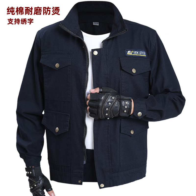 Pure Cotton Anti-Scalding Work Clothes for Welders, Men's Tops, Construction Site Wear-Resistant and Dirt-Resistant, Spring and Autumn Auto Repair Labor Protection Work Clothes