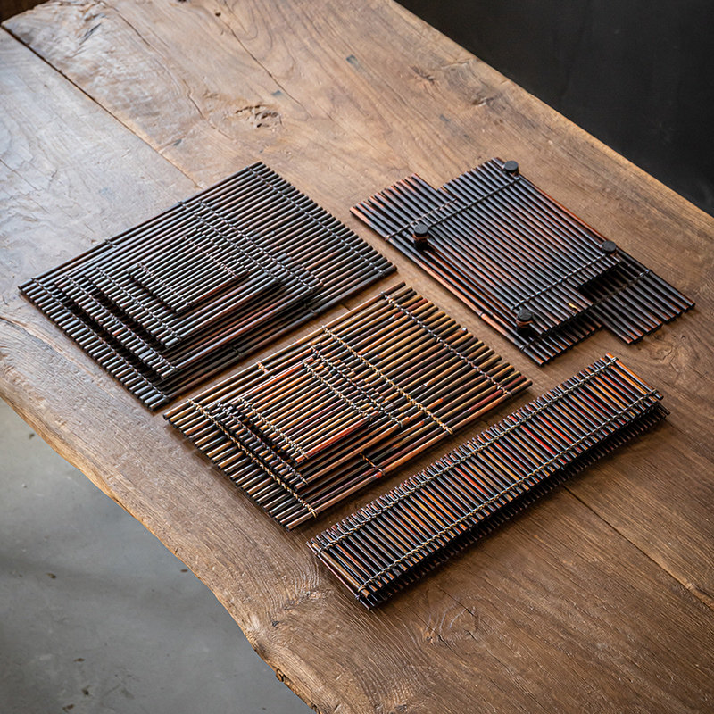 Hand-woven Japanese-style bamboo raft antique dry brewing table small tea table bamboo teapot teacup tray tea mat kung fu tea set