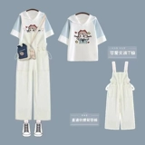 Футболка с коротким рукавом, комбинезон, комплект, летняя одежда, подходит для подростков, 2023, для средней школы, популярно в интернете