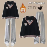 Осенний демисезонный комплект для школьников, модный свитер, подходит для подростков, для средней школы, воротник поло, в западном стиле