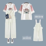 Футболка с коротким рукавом, комбинезон, комплект, летняя одежда, подходит для подростков, 2023, для средней школы, популярно в интернете