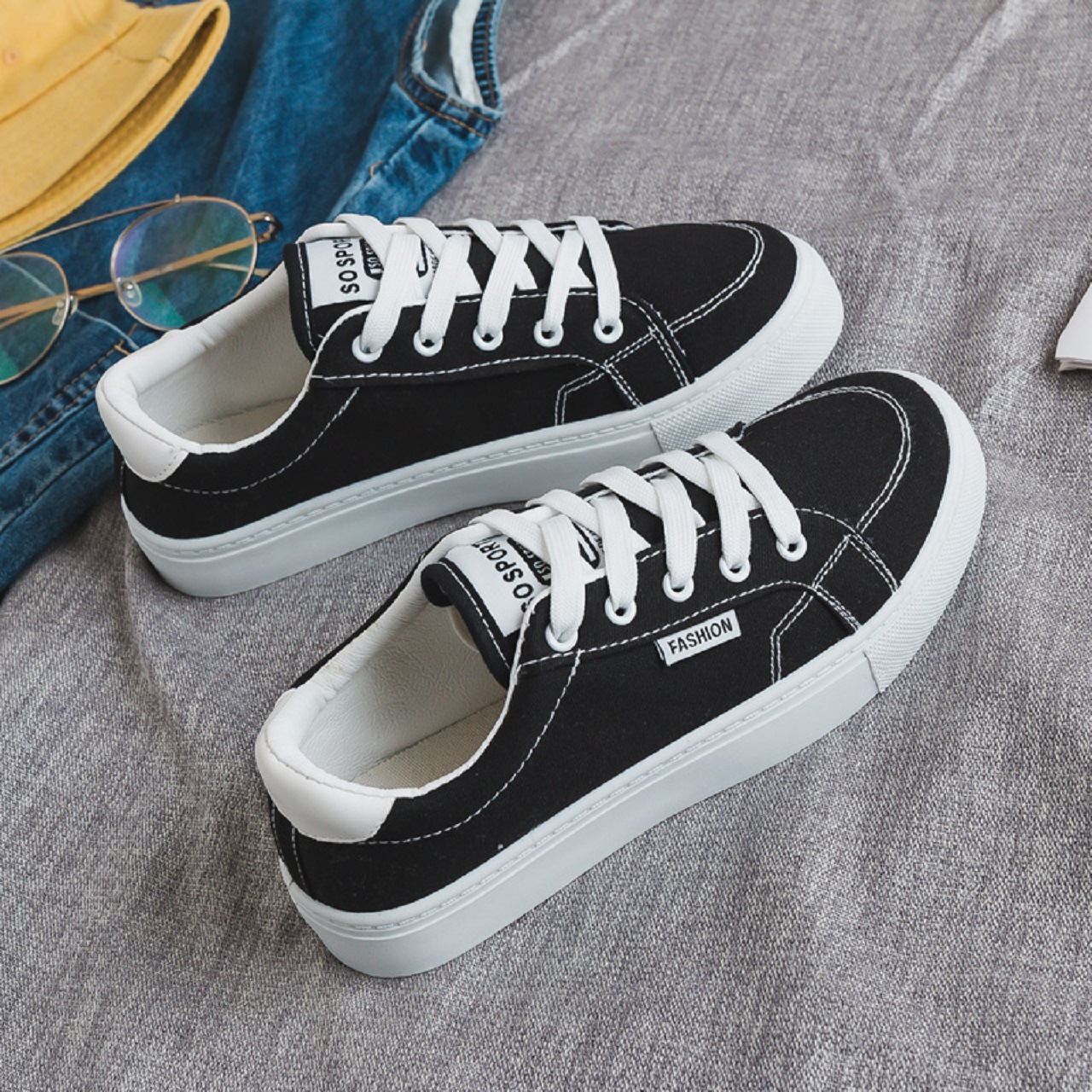 Canvas shoes women's summer 2022 new Korean version of the wild flat shoes Harajuku style ulzzang black sneakers