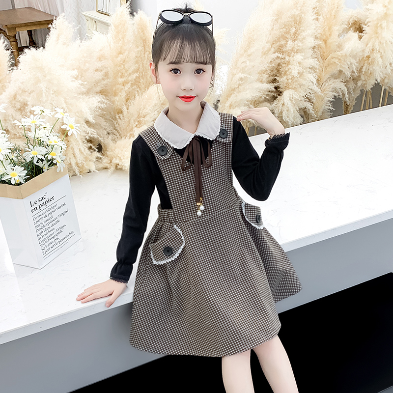 GIRL FOREIGN DRESS FALL 2021 NEW TRENDY PRINCESS NEPOTISM RED FOREIGN PIE CHILDREN SMALL BALSAMIC WIND SUIT DRESS AUTUMN CLOTHING