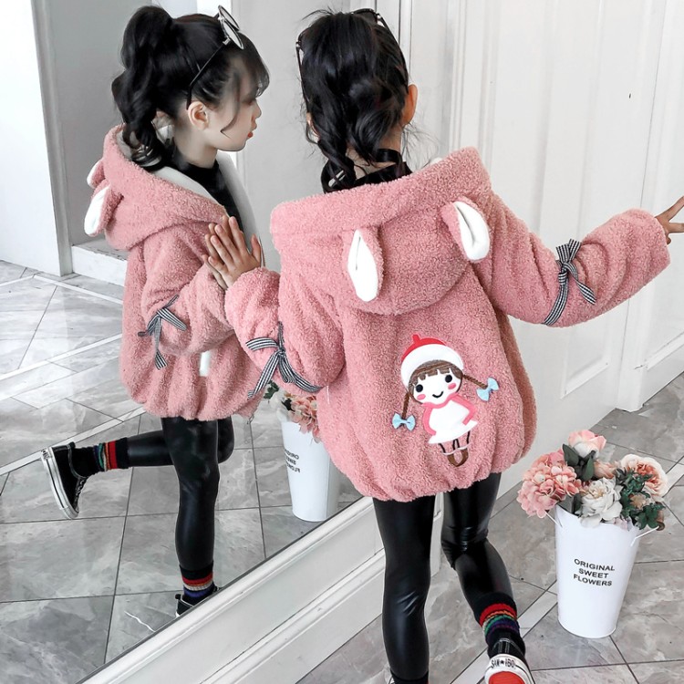 Girl Lamb Suede Jacket Autumn Winter 2021 New Foreign Pie Fur Integrated Middle Long Version Large Child Sweater Fur Coat
