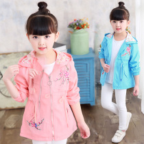 Girl coat Spring and Autumn Mid-term 2021 New Chinese style childrens clothing girl Peach Blossom waist windbreaker