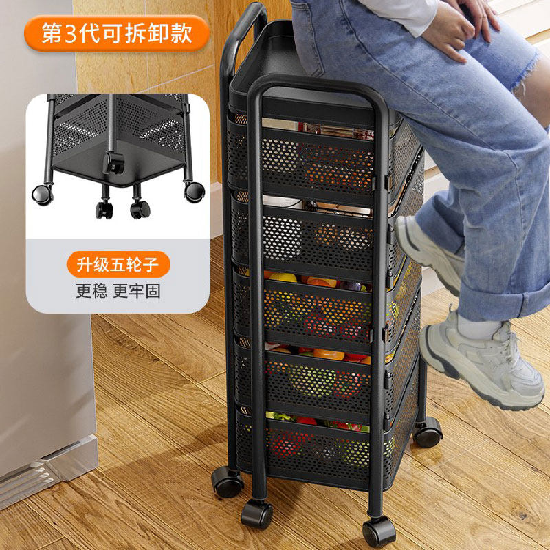 Detachable rotating shelf multi-functional floor multi-layer trolley fruit snacks vegetable installation-free storage rack