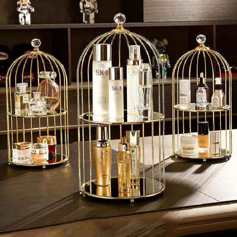 Light luxury cosmetics storage box creative bird cage table shelf skin care products lipstick perfume makeup cabinet finishing rack