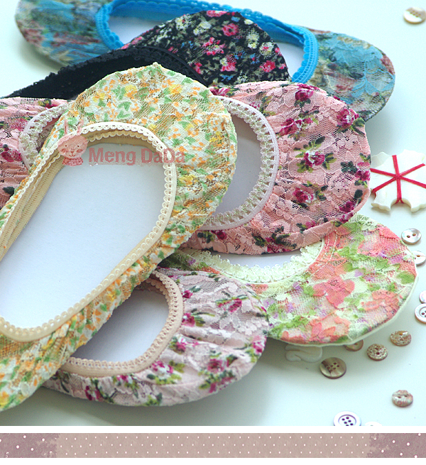Summer Forest Japanese-Style Sweet Lace Mesh Shallow Invisible Socks with Anti-Wear Sponge Pads for Flat Shoes