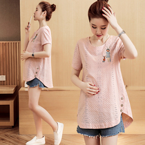 Pregnant Women summer suit fashion model 2021 new cotton short sleeve T-shirt long summer top jumpsuit
