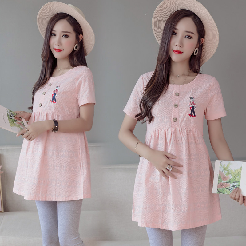 Pregnant Woman Summer Clothing Short Sleeve T-shirt Shaded Ocean Dress Suit Fashion 2022 New Spring Summer Pure Cotton Clothes T