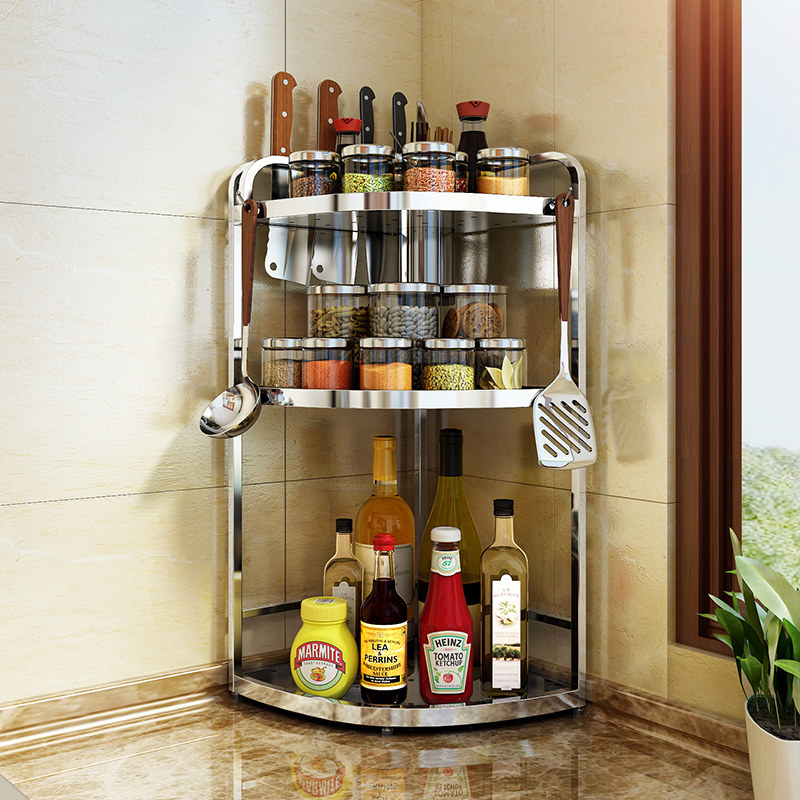 Stainless Steel Kitchen Corner Shelf Wall Hanging Seasoning