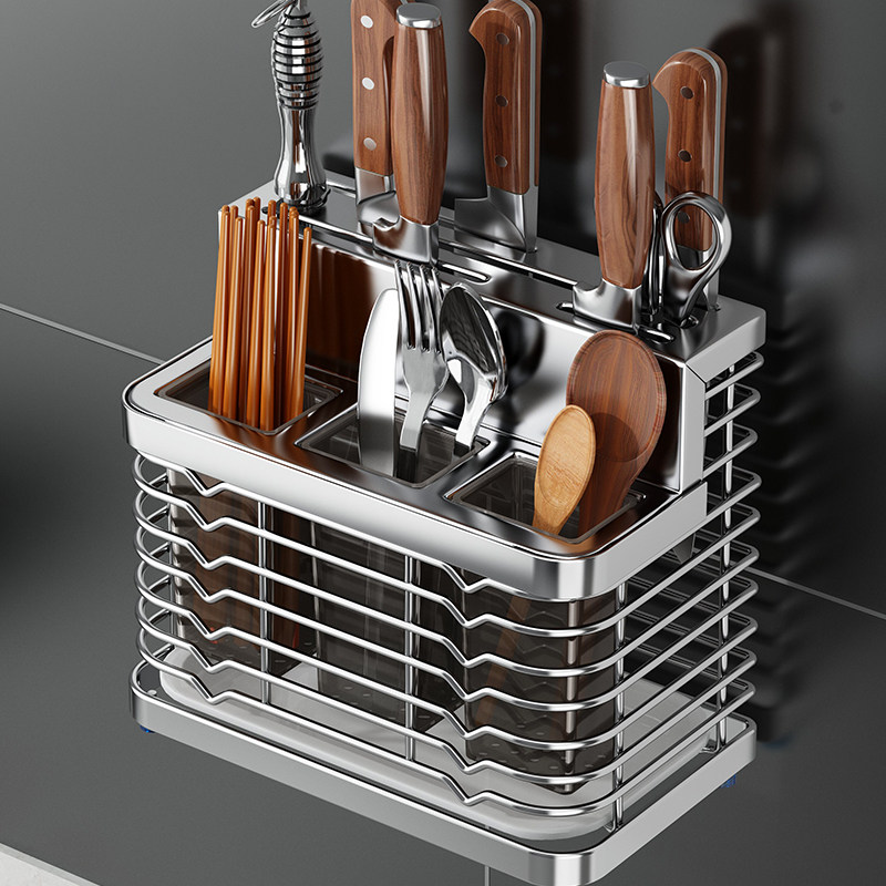 304 stainless steel chopstick cutter containing frame integrated chopstick cylinder wall-mounted chopstick cage home chopstick containing box-Taobao