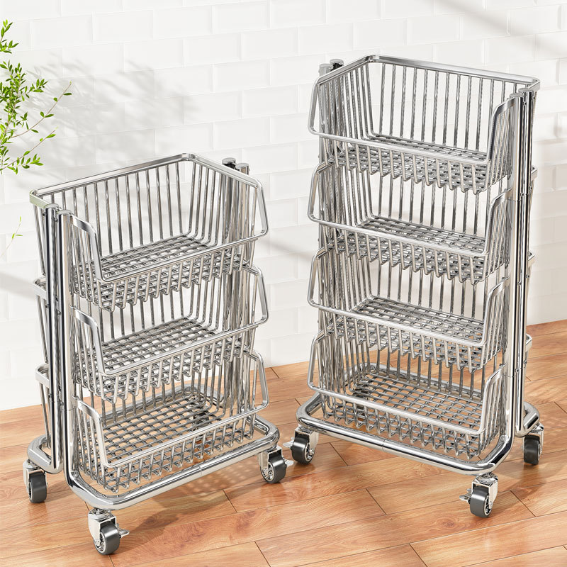 Shuaishi Kitchen Stainless Steel Vegetable Basket Storage Rack Multi-Layer Vegetable and Snack Organizer Household Multifunctional Trolley