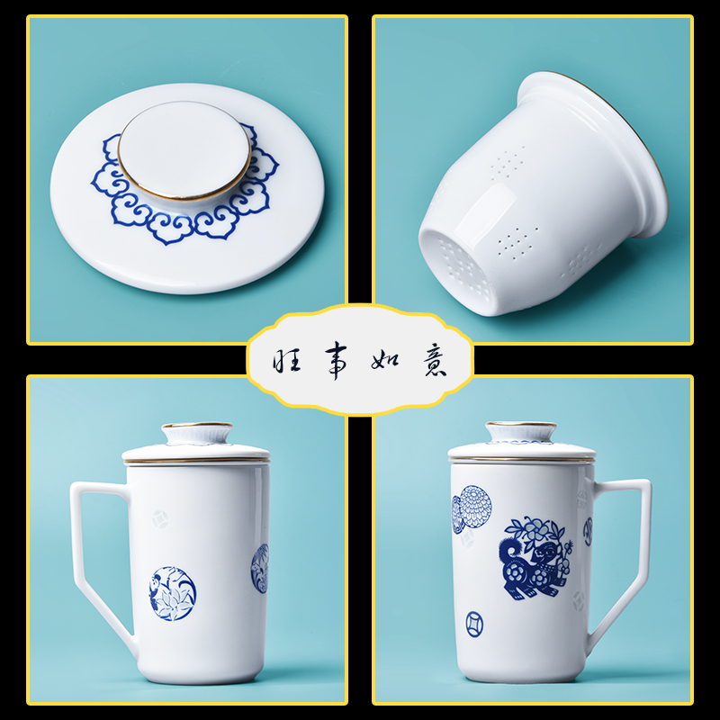 Jade cypress jingdezhen porcelain ceramic belt filter large capacity mark cup tea cup cup and exquisite gifts flourish