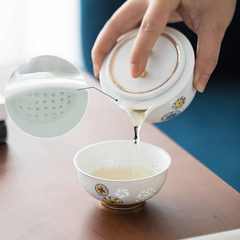 Jingdezhen jade BaiLingLong single travel tea set a pot of a portable crack cup with a cup of tea