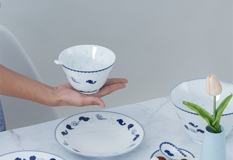 Jade cypress ceramics jingdezhen Chinese style household combination suit white porcelain tableware and exquisite dishes of blue and white porcelain plate box