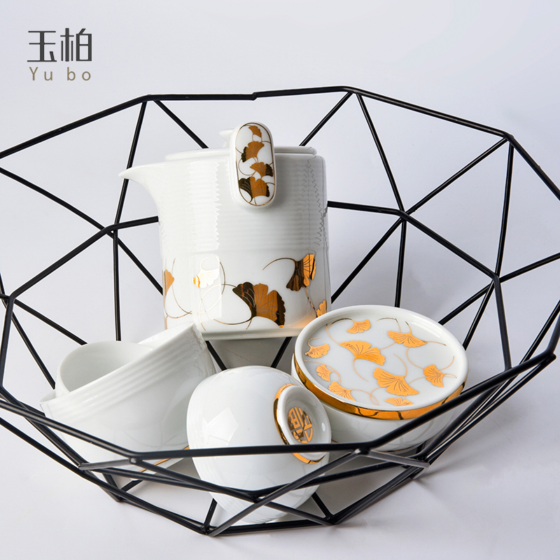 Jade BaiLingLong white porcelain work travel filtering the see a pot of three cups of tea cup set a happiness