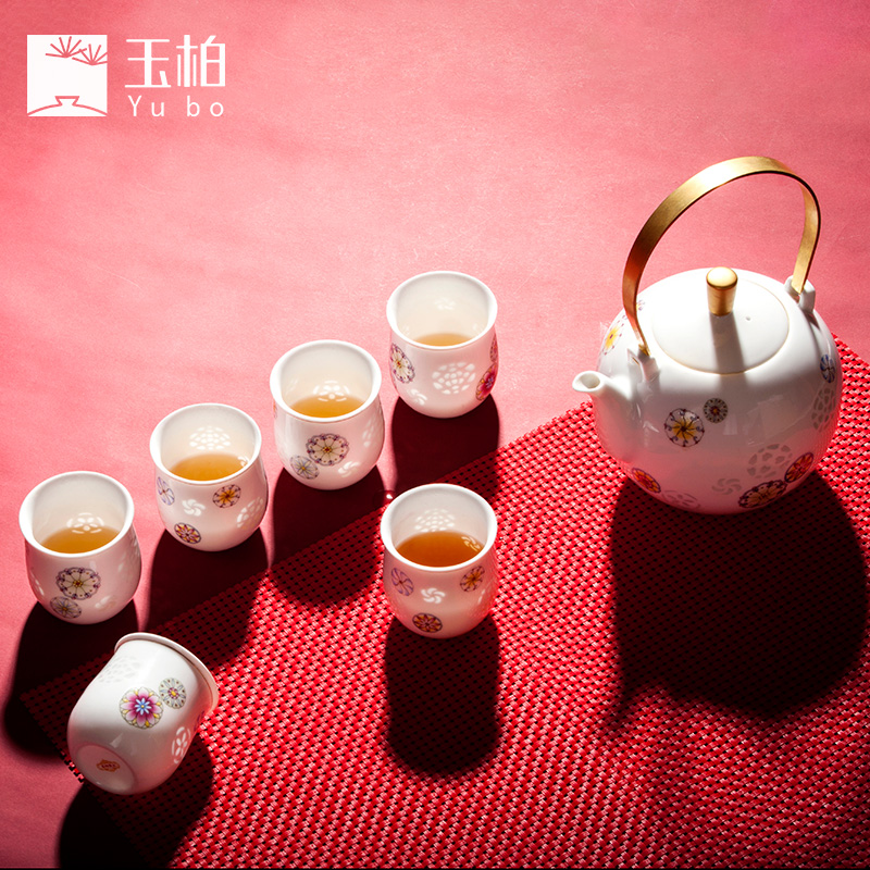 Jade cypress jingdezhen porcelain and exquisite porcelain household kung fu tea set new gifts creative Mid - Autumn festival gift box gift