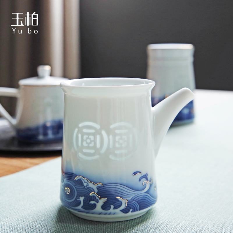 Jade cypress jingdezhen blue and white and exquisite porcelain white porcelain kung fu tea cups ceramic tea set Chinese office